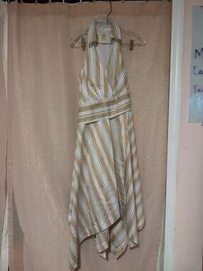 Maeve by Anthropologie Striped Asymmetrical Wrap Collar Dress